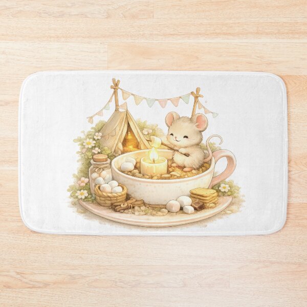 Item preview, Cute mouse roasting a marshmallow beside a candle in a teacup campsite designed and sold by jgvisualarts.