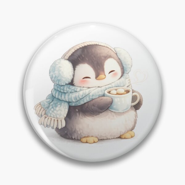 Item preview, Cute penguin wearing earmuffs and scarf holding hot cocoa designed and sold by jgvisualarts.