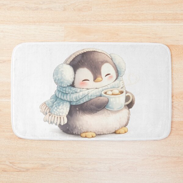 Item preview, Cute penguin wearing earmuffs and scarf holding hot cocoa designed and sold by jgvisualarts.