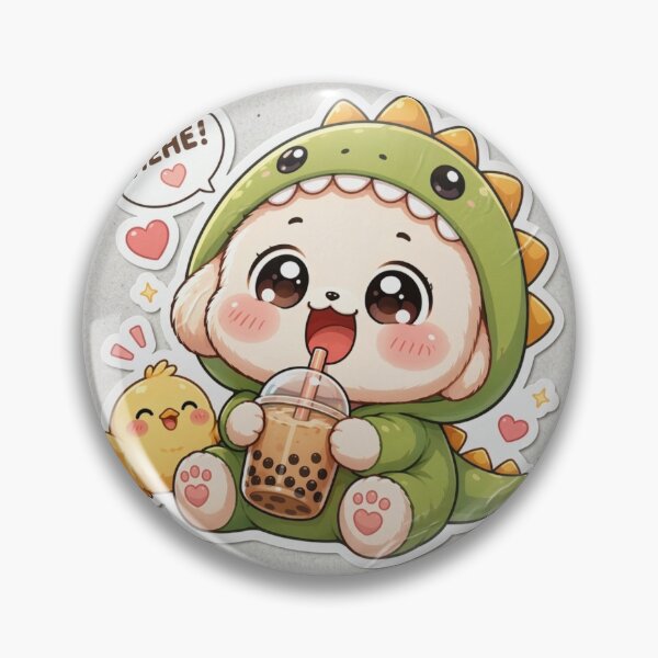 Item preview, Adorable Puppy in Dinosaur Costume Drinking Boba Tea designed and sold by RafinaArt.