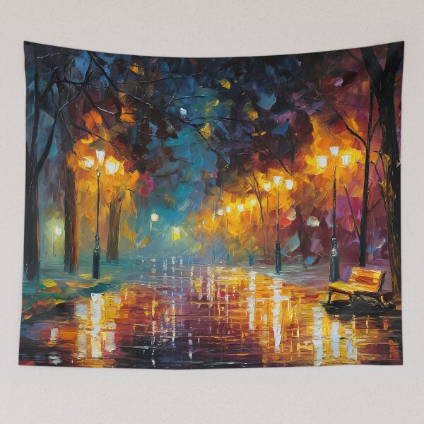 Item preview, Rainlit Park Walk Under Glowing Streetlights designed and sold by FlaskLab.