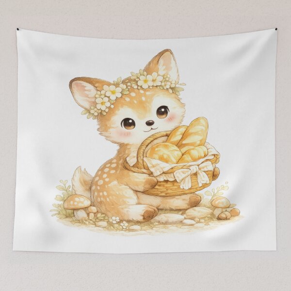 Item preview, Cute baby deer with flower crown holding a basket of bread designed and sold by jgvisualarts.