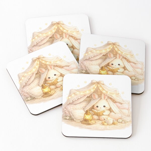 Item preview, Cute bunny reading under a blanket fort with fairy lights designed and sold by jgvisualarts.