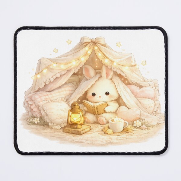 Item preview, Cute bunny reading under a blanket fort with fairy lights designed and sold by jgvisualarts.