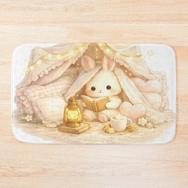Item preview, Cute bunny reading under a blanket fort with fairy lights designed and sold by jgvisualarts.