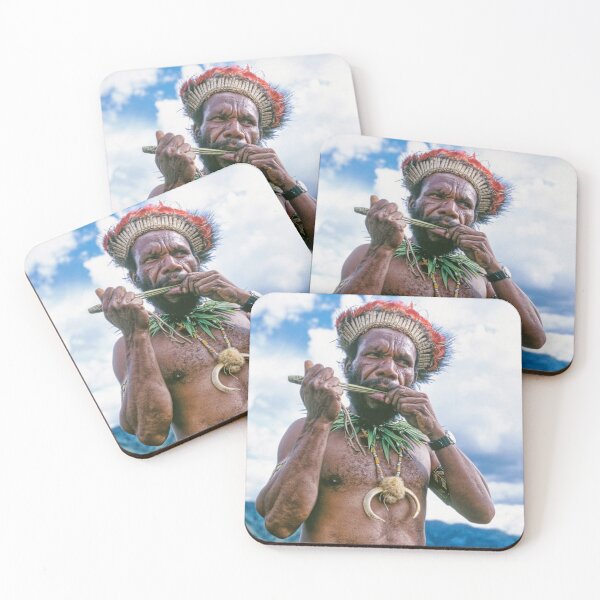 Item preview, Papua New Guinea Villager Playing Handmade Bamboo Flute designed and sold by DEC02.