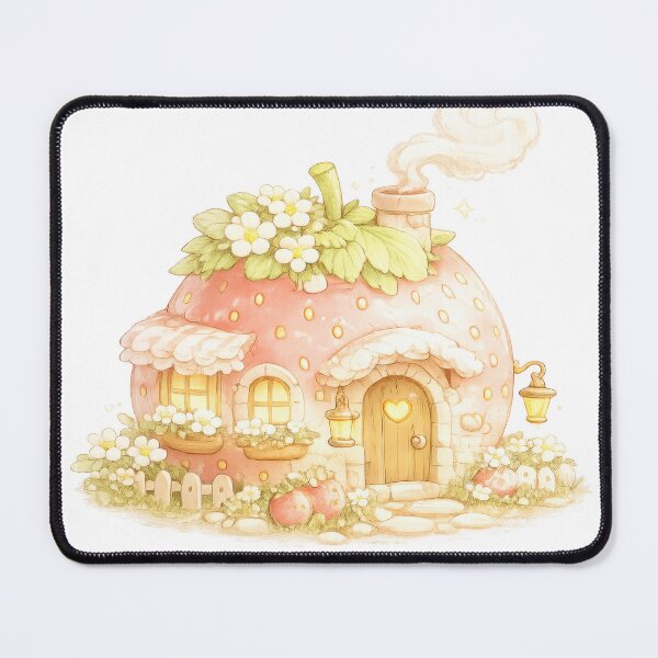 Item preview, Cute strawberry cottage house with flowers and chimney designed and sold by jgvisualarts.