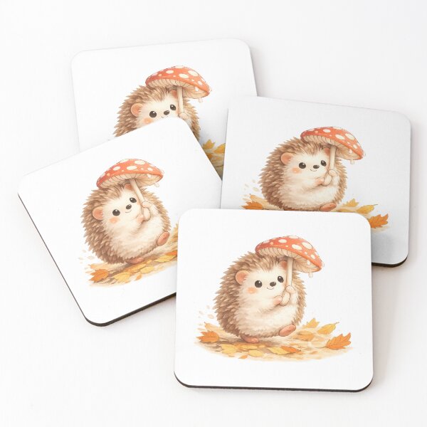Item preview, Cute hedgehog holding a mushroom umbrella with falling autumn leaves designed and sold by jgvisualarts.