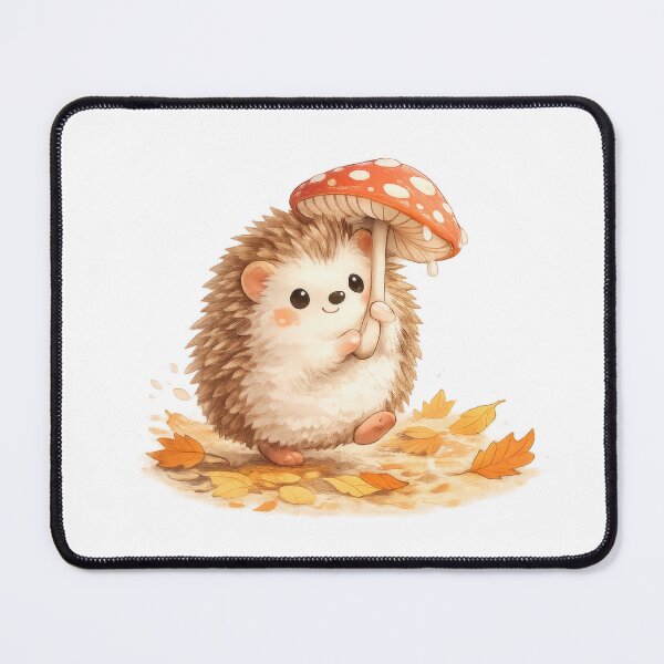 Item preview, Cute hedgehog holding a mushroom umbrella with falling autumn leaves designed and sold by jgvisualarts.