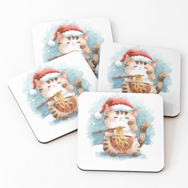 Item preview, Santa Cat eating Ramen noodles  designed and sold by JosueShop101.