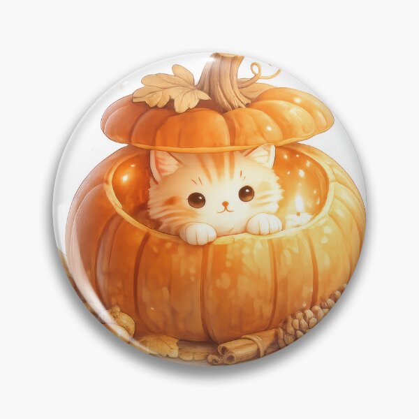 Item preview, Cute kitten inside a glowing pumpkin with autumn leaves and pinecones designed and sold by jgvisualarts.