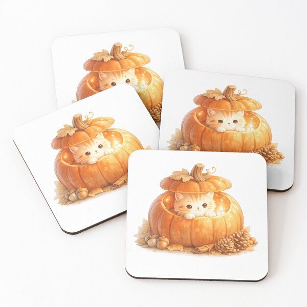 Item preview, Cute kitten inside a glowing pumpkin with autumn leaves and pinecones designed and sold by jgvisualarts.