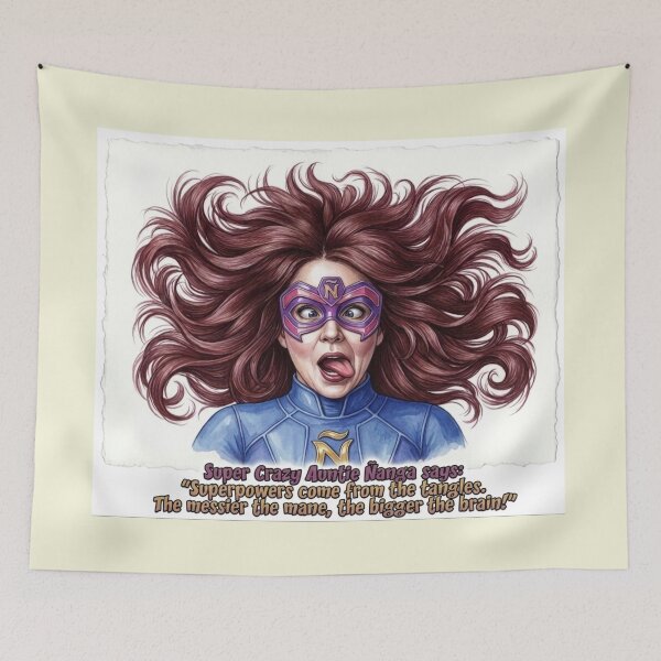Item preview, Super Crazy Auntie Ñanga Messy Mane: Funny Brainy Superhero Art designed and sold by KabronX.