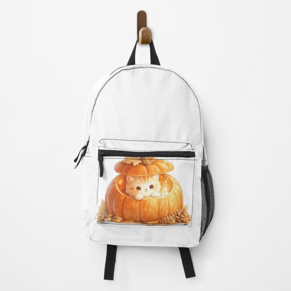Item preview, Cute kitten inside a glowing pumpkin with autumn leaves and pinecones designed and sold by jgvisualarts.