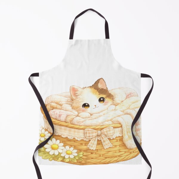 Item preview, Cute calico kitten resting in a wicker basket with cozy blankets and daisies designed and sold by jgvisualarts.