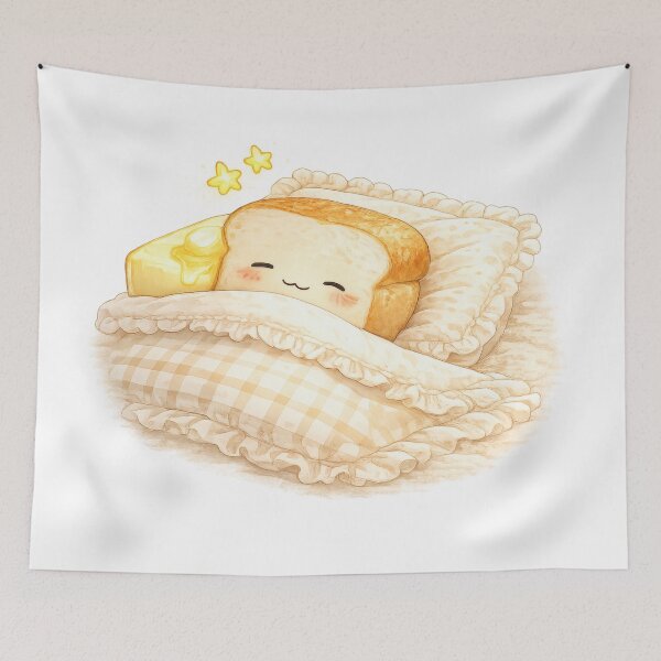 Item preview, Cute sleeping bread slice tucked into bed with butter pillow designed and sold by jgvisualarts.