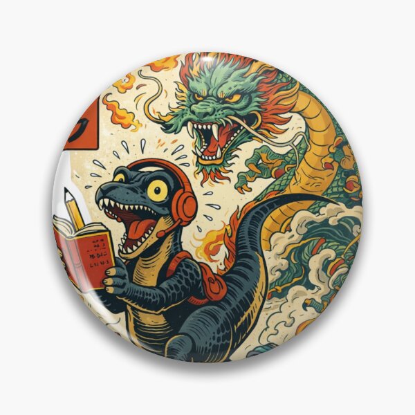 Item preview, Funny Samurai Dino Reading Book With Dragon Art designed and sold by ZenvyraLab.