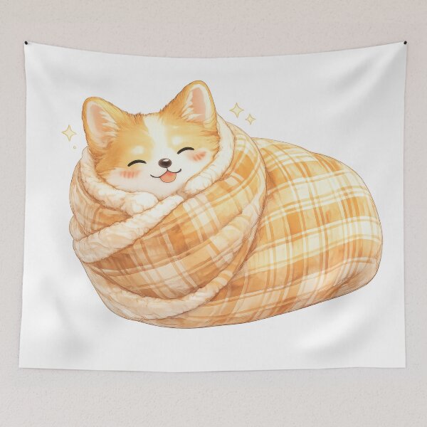 Item preview, Cute corgi puppy wrapped in a plaid blanket cozy designed and sold by jgvisualarts.