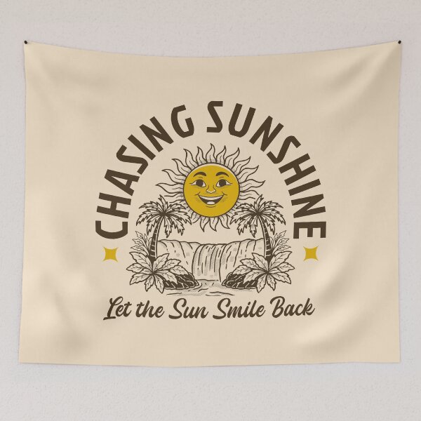 Item preview, Chasing Sunshine Retro Smiling Sun Tropical Waterfall Vintage Style Design designed and sold by adipra.