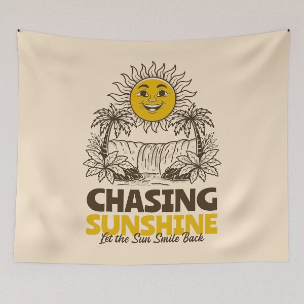 Item preview, Chasing Sunshine Retro Smiling Sun Tropical Waterfall Vintage Style Design designed and sold by adipra.