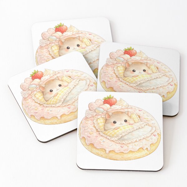 Item preview, Cute hamster tucked into a pink frosted donut bed with sweets designed and sold by jgvisualarts.