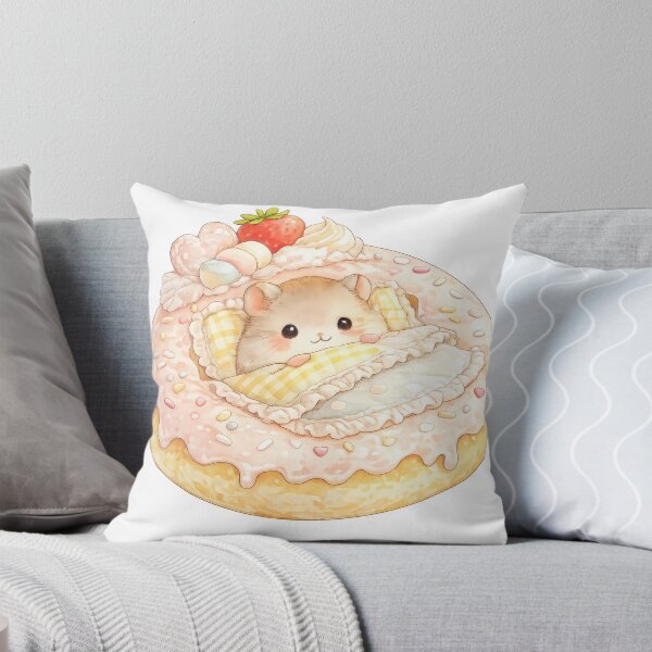 Item preview, Cute hamster tucked into a pink frosted donut bed with sweets designed and sold by jgvisualarts.