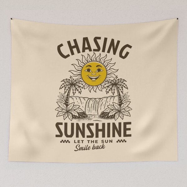 Item preview, Chasing Sunshine Retro Smiling Sun Tropical Waterfall Vintage Style Design designed and sold by adipra.