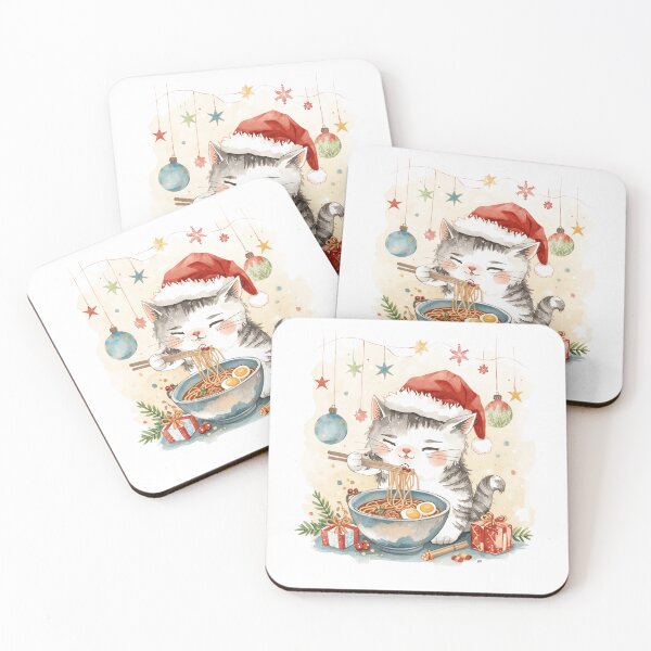 Item preview, Santa cat eating ramen  designed and sold by JosueShop101.