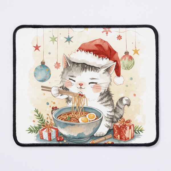 Item preview, Santa cat eating ramen designed and sold by JosueShop101.