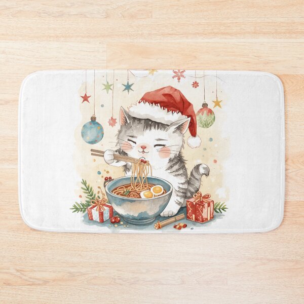 Aperçu de l'œuvre Le Père Noël chat mange des ramen créée et vendue par JosueShop101.