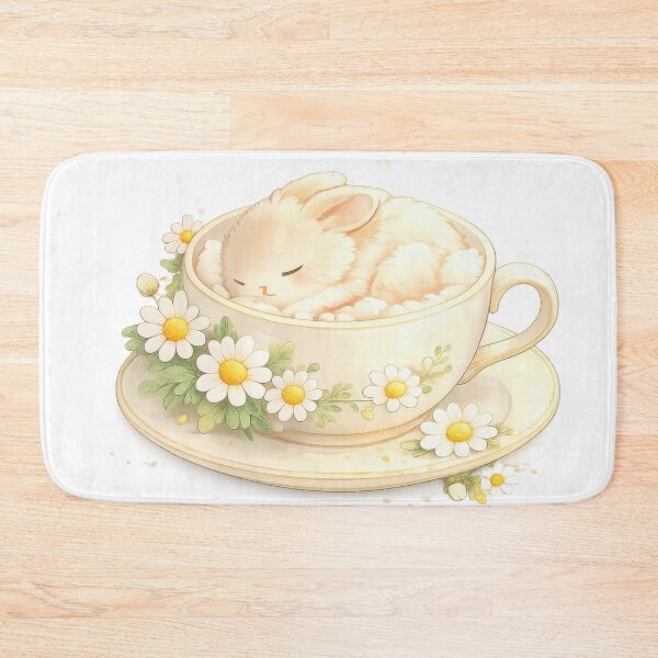 Item preview, Cute sleeping bunny curled inside a daisy teacup designed and sold by jgvisualarts.