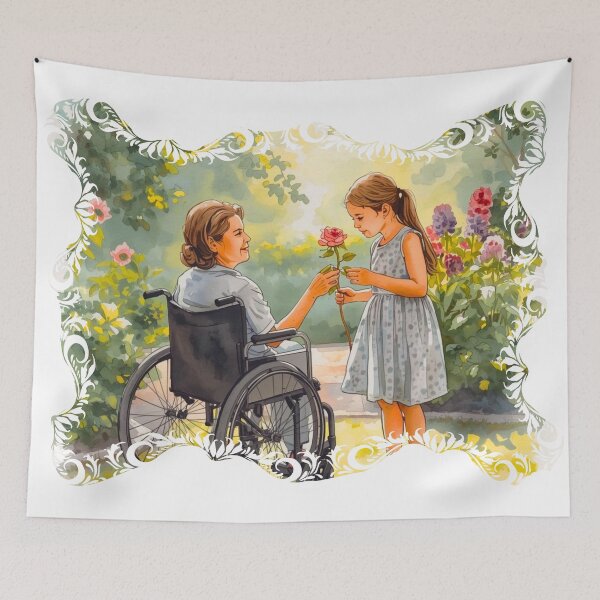 Item preview, Grandmother and granddaughter in wheelchair in the garden designed and sold by CeciliaGomezArt.