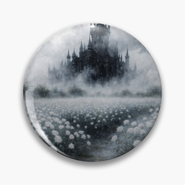 Item preview, Gothic White Rose Garden with Misty Castle – Dark Romantic Fantasy Landscape Art designed and sold by cr6zym1nd.