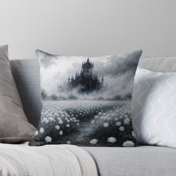 Item preview, Gothic White Rose Garden with Misty Castle – Dark Romantic Fantasy Landscape Art designed and sold by cr6zym1nd.