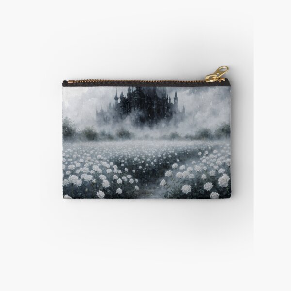 Item preview, Gothic White Rose Garden with Misty Castle – Dark Romantic Fantasy Landscape Art designed and sold by cr6zym1nd.