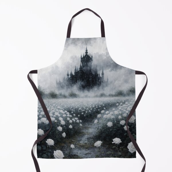 Item preview, Gothic White Rose Garden with Misty Castle – Dark Romantic Fantasy Landscape Art designed and sold by cr6zym1nd.