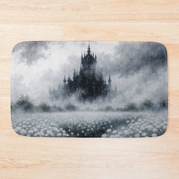 Item preview, Gothic White Rose Garden with Misty Castle – Dark Romantic Fantasy Landscape Art designed and sold by cr6zym1nd.