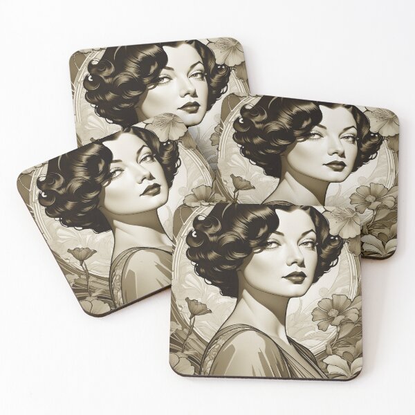 Item preview, Myrna Loy - Oblique Ink and Floral #24017 - Hollywood Legends Art Nouveau Illustration designed and sold by centuryretromedia.