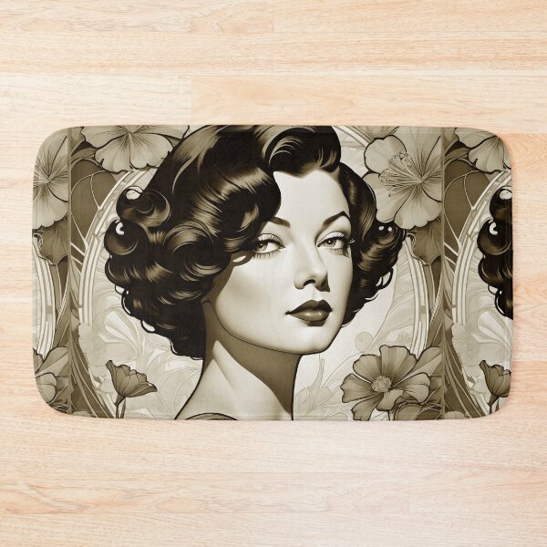 Item preview, Myrna Loy - Oblique Ink and Floral #24017 - Hollywood Legends Art Nouveau Illustration designed and sold by centuryretromedia.