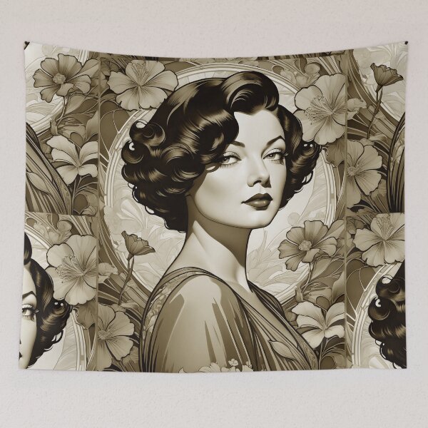 Item preview, Myrna Loy - Oblique Ink and Floral #24017 - Hollywood Legends Art Nouveau Illustration designed and sold by centuryretromedia.