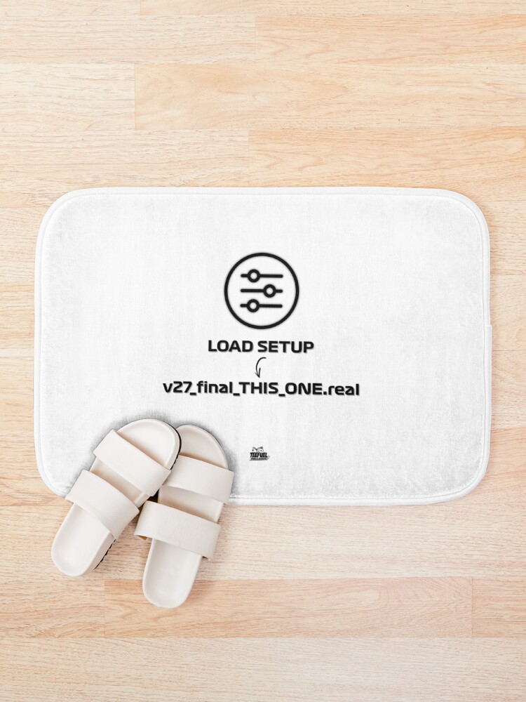 Thumbnail 1 of 6, Bath Mat, Sim Racing Setup v27 Design | Racing Setup Motorsport Meme designed and sold by GozzillaSHOP.
