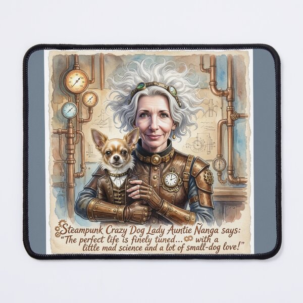 Item preview, Steampunk Auntie Ñanga Crazy Dog Lady: Mad Science & Chihuahua Art designed and sold by KabronX.