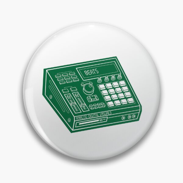 Artikelvorschau, MPC Beat Machine Hip-Hop-Produzenten-T-Shirt (Weiße Linien + Kadmiumgrüner Schlagschatten) – Boom Bap Sampler Beatmaker Streetwear-T-Shirt entworfen und verkauft von analogdigitalvz.