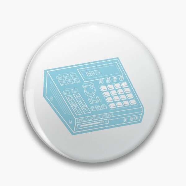 Artikelvorschau, MPC Beat Machine Hip-Hop-Produzenten-T-Shirt (Weiße Linien + Kornblumenblauer Schlagschatten) – Boom Bap Sampler Beatmaker Streetwear-T-Shirt entworfen und verkauft von analogdigitalvz.