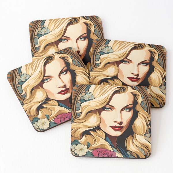 Item preview, Veronica Lake - Oblique Ink and Floral #24022 - Hollywood Legends Art Nouveau Illustration designed and sold by centuryretromedia.