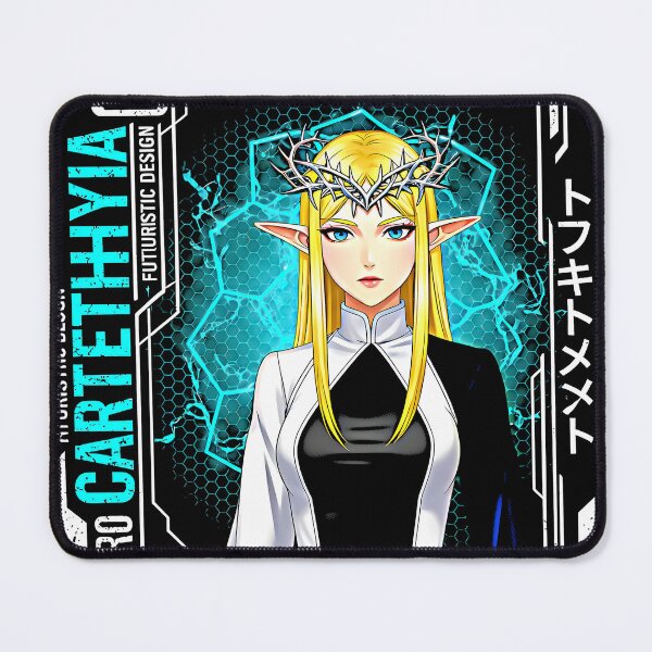 Item preview, Cartethyia Blonde Elf Girl Thorn Crown Teal Lightning Cyber Hex Grid Futuristic designed and sold by graphixpolash.