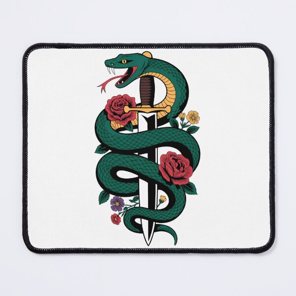Item preview, Green serpent coils a dagger with red roses in bold tattoo style designed and sold by StormVape.