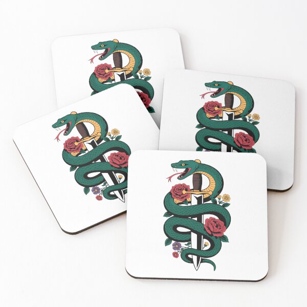 Item preview, Green serpent coils a dagger with red roses in bold tattoo style designed and sold by StormVape.