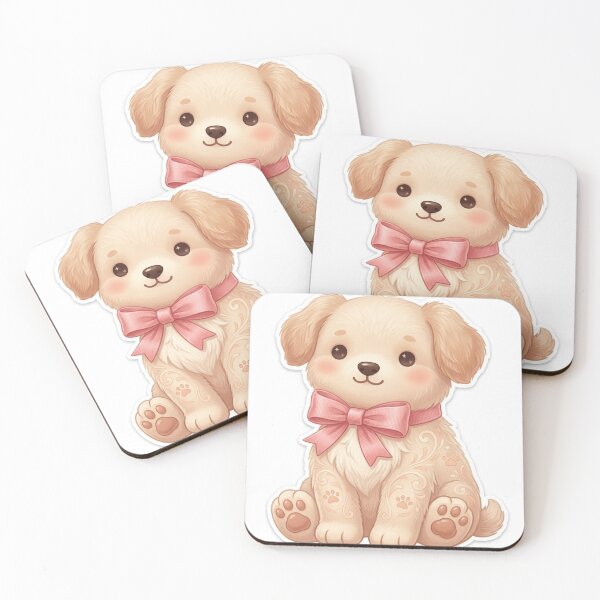 Item preview, Adorable Hand-Painted Golden Puppy with Pink Bow: Ornate Lace Fur Design designed and sold by Stickivo.