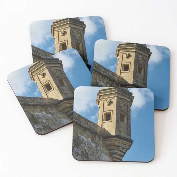 Item preview, Historic Stone Watchtower With Carved Eye and Ear Motifs on Fort Wall Under Blue Sky designed and sold by Nmallia.
